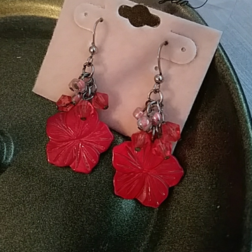 Red pink dangling earrings